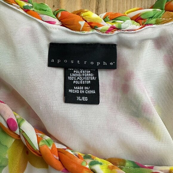 Apostrophe Floral Top Tank with Braided Neckline XL Orange Green White - Picture 4 of 6